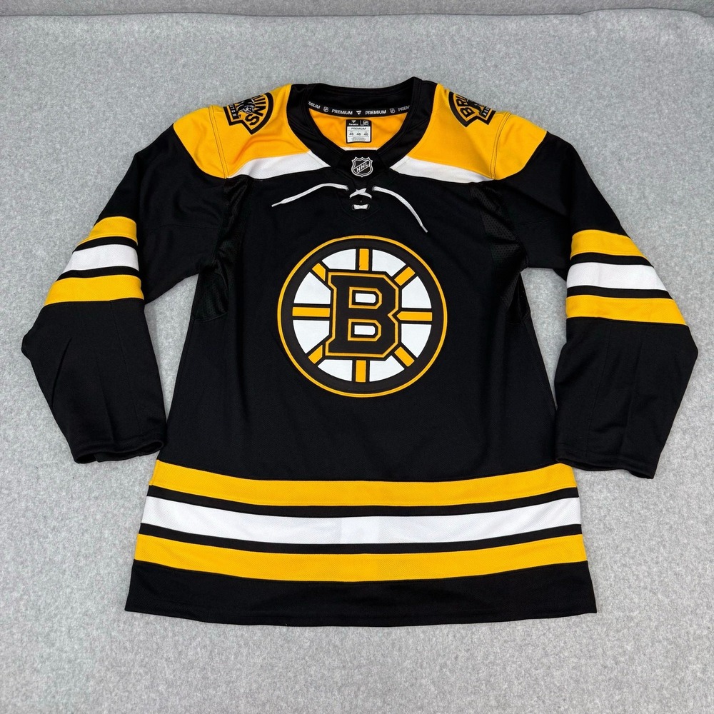 Authentic Boston Bruins Fanatics Premium Black Jersey Fight Strap 46 NHL Hockey